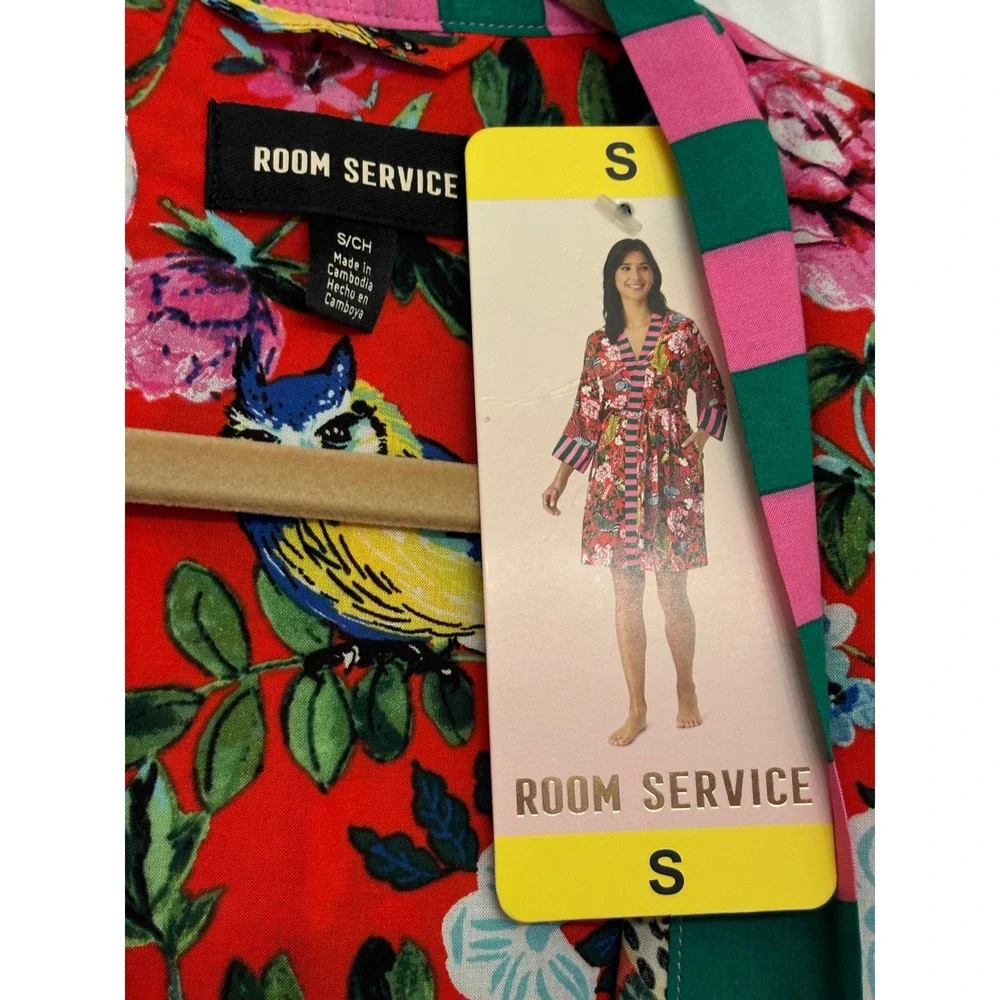 Room Service Small Floral Jungle Animal Robe Womens Red